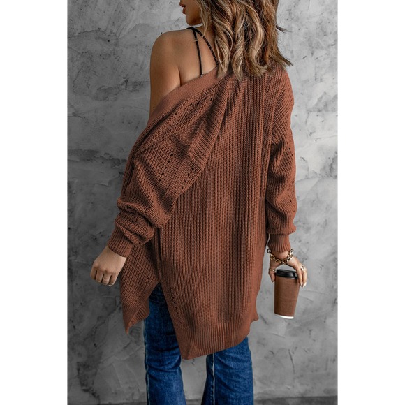 Openwork Rib-Knit Slit Cardigan - Picture 10 of 10